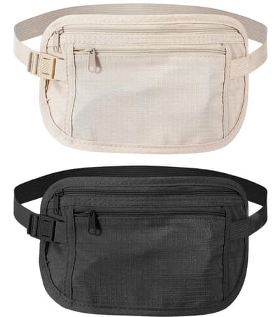 Dailygoods - 2 stuks verborgen geldriemen, diefstalbestendig, platte heuptas voor contant geld, kaarten, paspoorten, sleutels, geldriem voor hardlopen en wandelen met de hond
