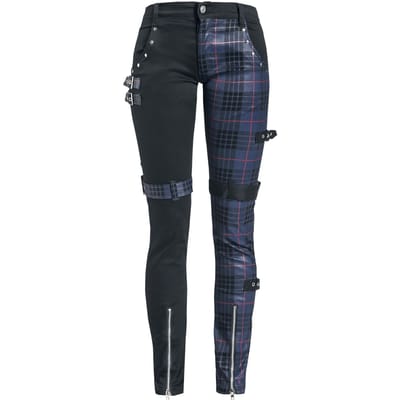 Gothicana by EMP - Gothic Stoffen broek - Patterned Trousers with Studs and Straps - W29L34 tot W30L32 - voor Vrouwen - zwart-blauw