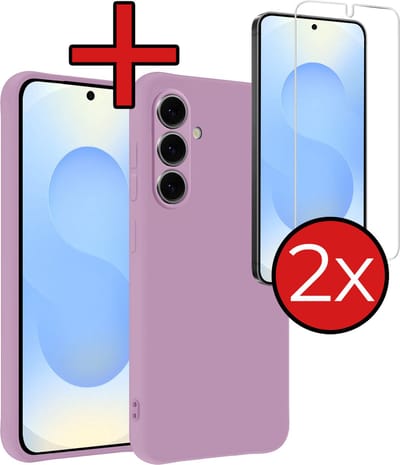 Hoesje - Met 2x Screenprotector - Geschikt voor Samsung Galaxy S25 - Sterk & Shockproof - Telefoon Hoes - Back Cover - Siliconen Case - Telefoonhoes - Lila