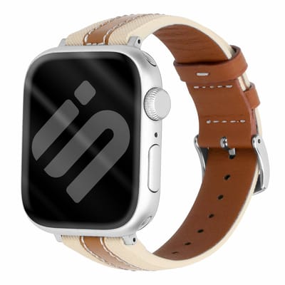 Strap-it Leren slim hybride bandje geschikt voor Apple Watch 1/2/3/4/5/6/7/8/9/10/11/SE/SE2/SE3 - Maat: 38/40/41/42mm - Beige/Bruin