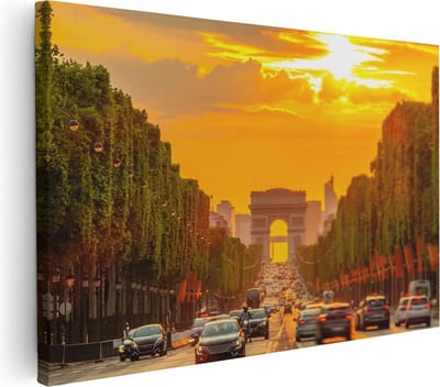 Artaza Canvas Schilderij Arc De Triomphe Bij De Autoweg - 30x20 - Klein - Foto Op Canvas - Canvas Print