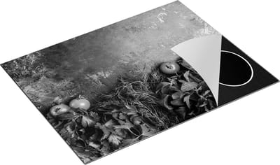Chefcare Inductie Beschermer Groene Sla met Tomaten op Grijze Marmer - Zwart Wit - 77x59 cm - Afdekplaat Inductie - Kookplaat Beschermer - Inductie Mat