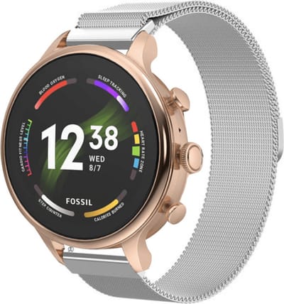 Strap-it Milanees RVS bandje - geschikt voor Fossil Gen 5e - 42mm / Gen 6 - 42mm dames modellen - Huawei Watch GT 4 / 5 - 41mm / GT 5 Pro - 42mm - Withings ScanWatch 2 - 38mm / ScanWatch Light / Steel HR - 36mm - Zilver