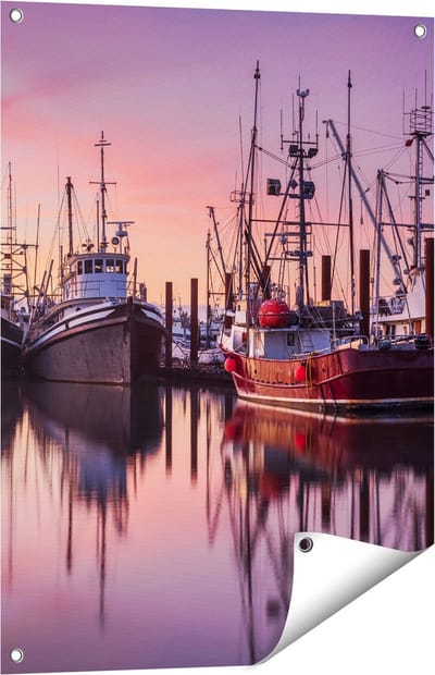 Gards Tuinposter Schepen in de Haven - Boten - 60x80 cm - Tuindoek - Tuindecoratie - Wanddecoratie buiten - Tuinschilderij