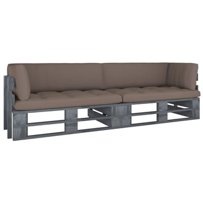 vidaXL - Tweezitsbank - pallet - met - kussens - grijs - geïmpregneerd - grenenhout