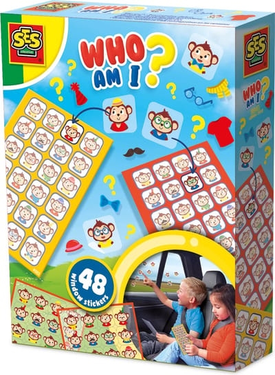 SES Creative 02406 Raamsticker spel voor in de auto - Reisspellen - Onderweg in de auto - 48 stickers en 2 speelborden