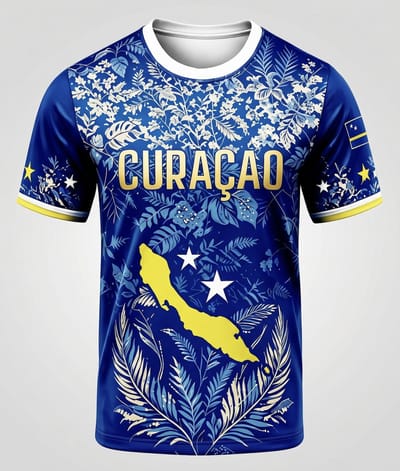 Curacao Voetbalshirt - Maat: M - Tshirt / Voetbalshirt - Curacao / Korsou - Nederlandse Antillen - Hoge Kwaliteit - Blauw & Geel - WK2026 / Voetbal - Curacao Elftal / Blue Wave - Unisex / Dames / Heren - Shirt met Curacaose Vlag
