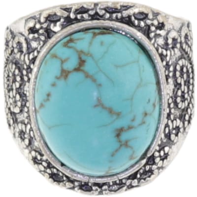 Behave - Ring - Vintage Antiek Zilverkleurige Ring met Turquoise Blauwe Steen – Bohemian & Klassiek 16mm
