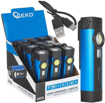 GEKO Multifunctionele zaklamp - UV LED - magnetisch - 300 lumen - IP54 - 2000mAh batterij - 12 stuks