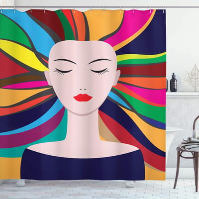 ABAKUHAUS Douchegordijn – Lady en Indigo Multicolor – 175x220 cm