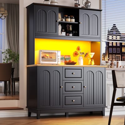 DESMIU Hoge Kast - Slimme Led Verlichting Met App Bediening En Verstelbare Legplanken - Voor Woonkamer En Keuken - MDF - Zwart - 120x40x180 Cm