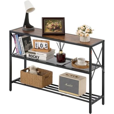 VEVOR smalle consoletafel entreetafel (lengte 106 cm / draagvermogen 45,3 kg), 3-laags haltafel bijzettafel banktafel met metalen frame, voor entree, hal woonkamer slaapkamer
