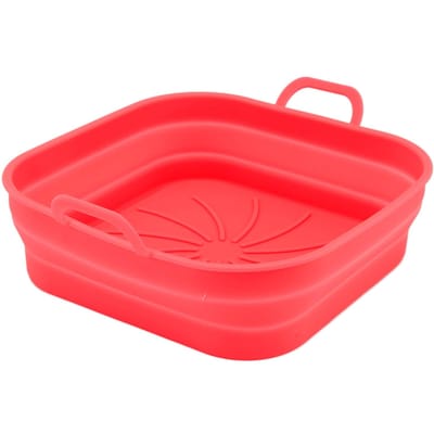 20.5cm Airfryer Liners Vierkant Opvouwbaar Vaatwasserbestendig Siliconen Airfryer Pot Mand Voor Vervanging rood