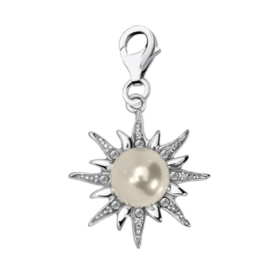 Quiges – Charm – Hanger - Parel in Zon - Verzilverd - karabijnslot - geschikt - voor - Bedelarmband - QHC067