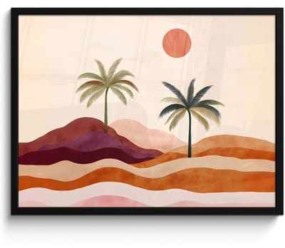 Poster in lijst - Fotolijst 70x50 cm - Posters - Palmbomen - Abstract - Zon - Heuvels - Posterlijst zwart - Decoratie - Wanddecoratie woonkamer - Muurdecoratie slaapkamer