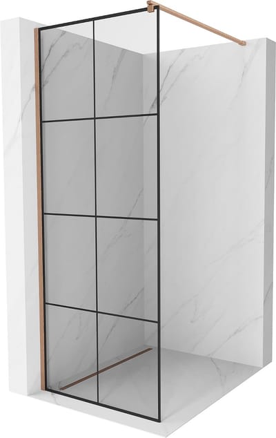 Mexen Kioto douchewand Walk-in 70 x 200 , zwart raster 8 mm, geborsteld koper - 800-070-101-65-77