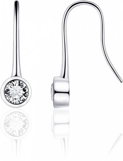 Jewels Inc. - Oorbellen - Oorhaken gezet met Zirkonia in Gladomzetting - Lengte 23mm - 6mm∅ - Gerhodineerd Zilver 925