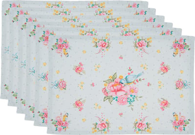 Clayre & Eef Placemats Set van 6 48x33 cm Groen Katoen Bloemen Tafelmat