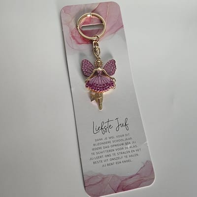 Sleutelhanger engel liefste juf - cadeau idee juf - einde schooljaar - verjaardag juf - juf - engel - sleutelhanger