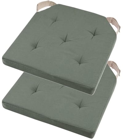 Stof Textile stoelkussen DUO - 2x - groen - 38 x 38 x 4 cm - klittenband sluiting - zitkussens - binnen/buiten