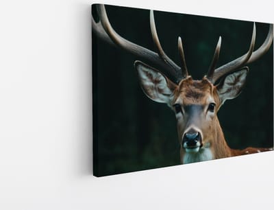 Saammp Canvas Schilderij - Hert - Portret - Dieren - 45x30 - Foto op canvas - Wanddecoratie - Muurdecoratie Woonkamer - Slaapkamer decoratie - Canvas Print