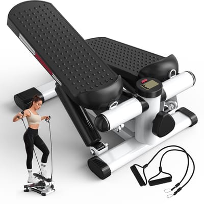 JASPORT ST1 Mini Stepper Fitness voor Thuis – Verstelbare Weerstand, LCD-Display, 2 Weerstandsbanden, Max. 100 kg – Wit