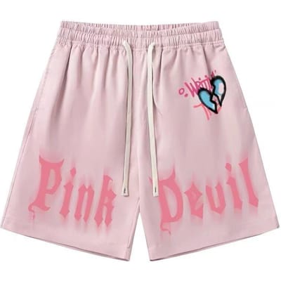 High Street Gepersonaliseerde Letterprint Vijfpunts Short Heren Los en Veelzijdig Rechte Sport Medium Broek One size white