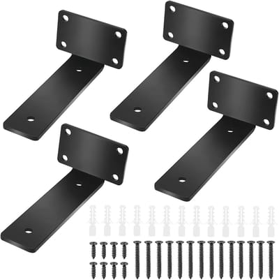 Zwarte Plankhouders voor Wandmontage - 4 Stuks, 15 cm, Geschikt voor Zware Belasting