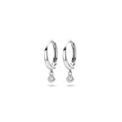 Zilveren gerhodineerde klapoorringen zirkonia 16 mm - 1340476
