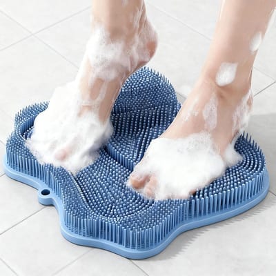 Voetscrubmat voor onder de douche met zuignap, geschikt voor wandmontage, ideaal voor het scrubben van voeten en rug tijdens het douchen om dode huidcellen beter te verwijderen (blauw).