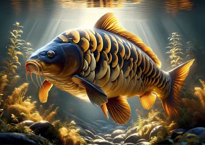 Imagine Slash Carp Art ‘Golden Mirror’ 50 x 70 cm Metal Printed Dibond Painting Karper Schilderij