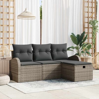 vidaXL - Bankstel - 4 - st - Grijs - poly - rattan