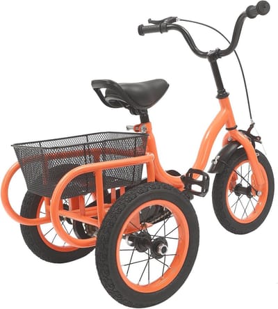 Kinder driewieler - 3-wieler peuterfiets - Buiten spelen - Grote achtermand - 12 inch - Oranje