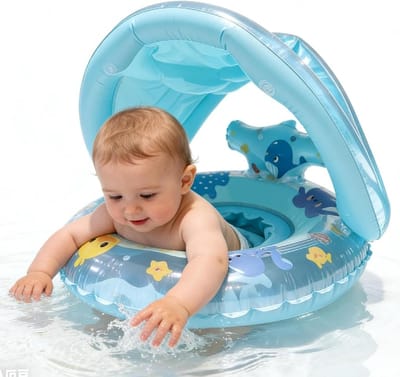 Opblaasbare Zwemband - Waterspeelgoed Walvis - Kinderen Leren Zwemmen - Met Zonnedak - 6-48 maanden - Blauw