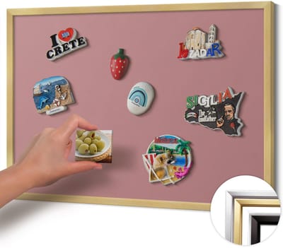 Wallfluent - Roze Magnetisch Bord in Verschillende Kleuren - 60 cm x 40 cm - Magneetbord met Gouden Frame - Pastelroze kleur - Magnetisch Bord voor Thuis en Kantoor - Magnetisch Bord voor Magneten - Magneetbord voor Herinneringen