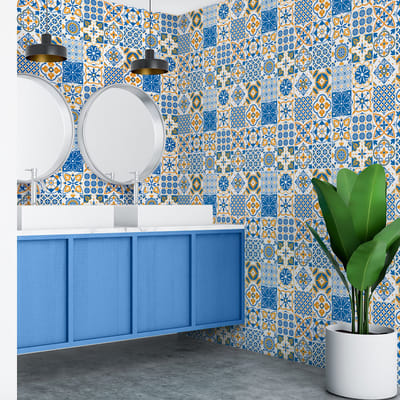 Zelfklevende tegelmuurstickers voor keuken en badkamer - 60 Azulejos Maurizia tegelstickers - 60 stickers 15x15cm