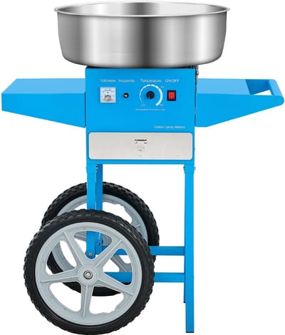 Elektrische Suikerspinmachine met Trolley (1000 W), 52 Cm Roestvrijstalen Kom, Suikerschep & Lade - Ideaal voor Kinderfeestjes En Familiefeesten, Blauw