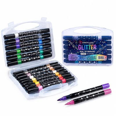 Acrylstiften - 24 glitterkleuren, 12 stuks - vloeibare inkt - basisverpakking
