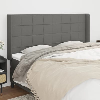 vidaXL - Hoofdbord - met - randen - 163x16x118/128 - cm - stof - donkergrijs