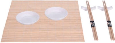Excellent Houseware 7 delig sushi set - 1 placemat - 2 sets eetstokken - 2 bakjes - 2 blokjes voor de lepels - Wit