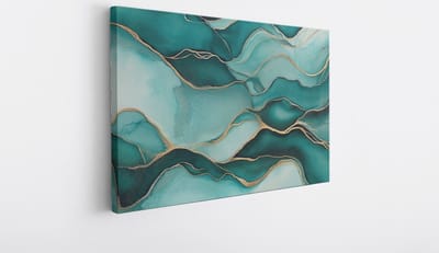 Saammp Canvas Schilderij - turqoise - Goud - marmer - Abstracte wanddecoratie- 40x30 - Foto op canvas - Wanddecoratie - Muurdecoratie Woonkamer - Kantoor Decoratie