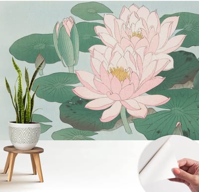Wallfluent Zelfklevend Behang - Waterlotus Zelfklevend fotobehang - 208x146 cm - Groente Zelfklevend Behang - Peel-and-stick techniek - Voor de slaapkamer, woonkamer en hal Zelfklevend Behang