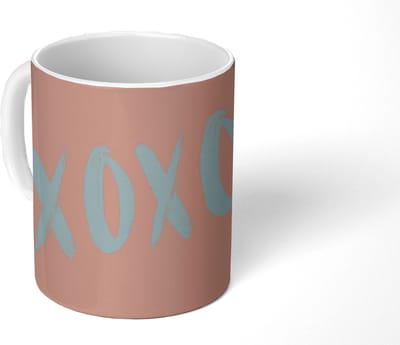 Mok - Koffiemok - XOXO - Blauw - Perzikkleur - Mokken - 350 ML - Beker - Koffiemokken - Theemok