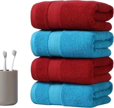 Livano Handdoeken Set - Hotelkwaliteit - Handdoek - Towel - Lichtblauw + Rood - 4 Stuks