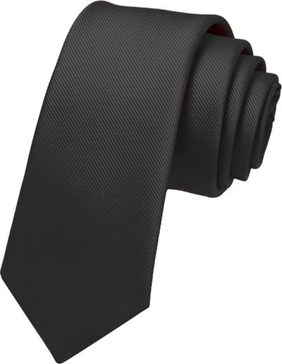 Fako Fashion - Fijne Stropdas - Gestreept - Ribstructuur - 100% Zijde - Effen - 6cm - 145cm - Zwart