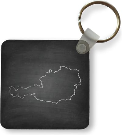 Sleutelhanger - Uitdeelcadeautjes - Zwart-wit illustratie van Oostenrijk - Plastic