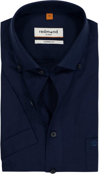 Redmond modern fit overhemd - korte mouw - Oxford - donkerblauw - Strijkvriendelijk - Boordmaat: 39 - 40