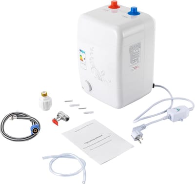 Kleine Boiler - 8 Liter Waterverwarmer - Direct Warm Water - Roestvrijstalen Tank - 23x21x36 cm - Wit