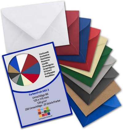 250 Mixkleuren Enveloppen DIN B6 (125x175mm) Met Natte Plakrand voor Wenskaarten en Uitnodigingen