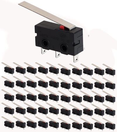 50 Stuks Micro Switches Limit Switch SPDT 1NO 1NC met Lange Hinge Rod voor AC 250V 5A Toepassingen, 3 Pins en Reageertijd van 18MM
